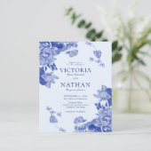 Budget Blue Floral Chinoiserie Chic Foto Hochzeit (Stehend Vorderseite)