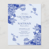 Budget Blue Floral Chinoiserie Chic Foto Hochzeit (Vorderseite)