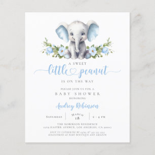 Budget Blue Floral Elephant Baby Dusche Einladung