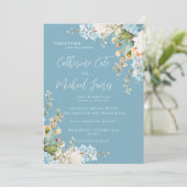 Budget Blue Floral Hydrangea Elegant Wedding Einladung (Stehend Vorderseite)
