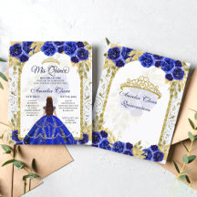 Budget Blue Floral Princess Gold Arch Quinceanera