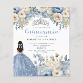 Budget Blue Floral Quinceañera Einladung Flyer