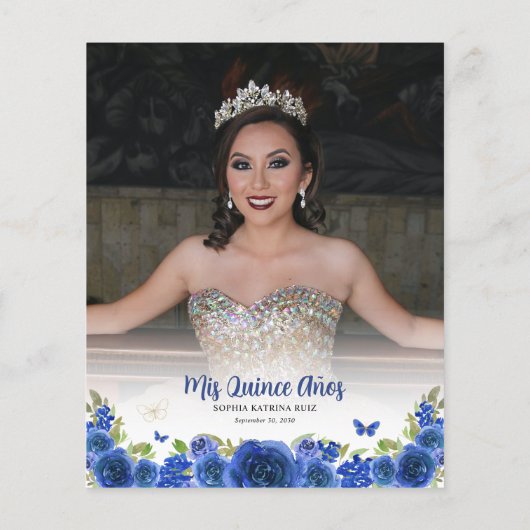 Budget Blue Floral Quinceañera Foto Vielen Dank (Rückseite)