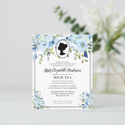 Budget Blue Floral Regency High Tee Brautparty (Stehend Vorderseite)