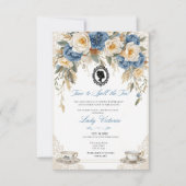 Budget Blue Florals Bridgerton Birthday Party Einladung (Vorderseite)