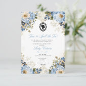 Budget Blue Florals Bridgerton Birthday Party Einladung (Stehend Vorderseite)