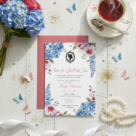 Budget Blue Florals Bridgerton Birthday Party Einladung