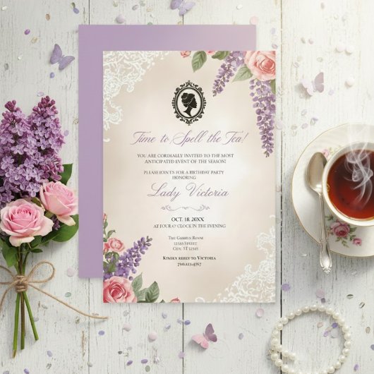 Budget Blue Florals Bridgerton Birthday Party Einladung