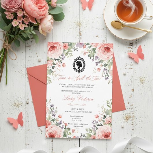 Budget Blue Florals Bridgerton Birthday Party Einladung