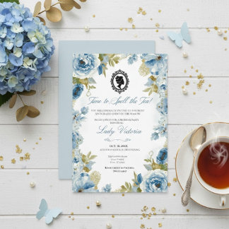 Budget Blue Florals Bridgerton Birthday Party Einladung