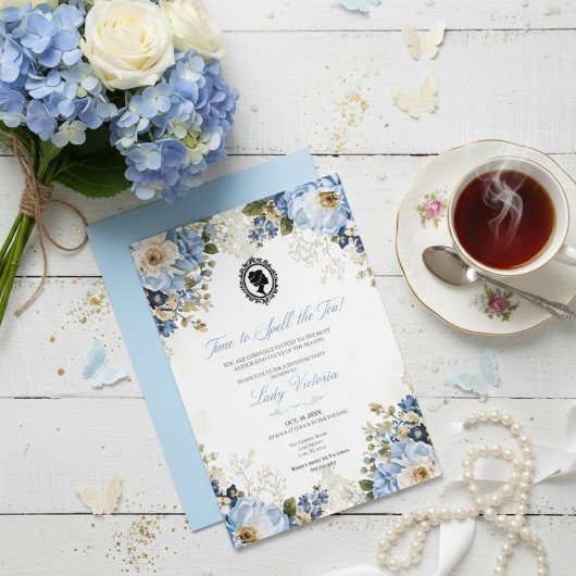 Budget Blue Florals Bridgerton Birthday Party Einladung