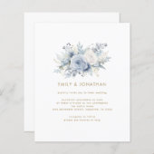 Budget Blue Florals Gold Text QR Hochzeit einladen (Vorne/Hinten)
