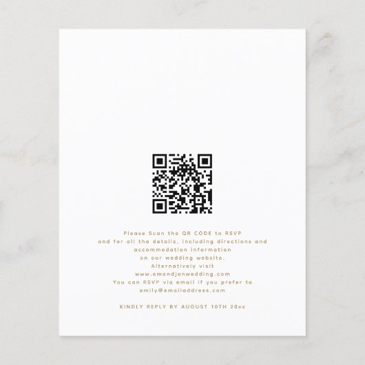 Budget Blue Florals Gold Text QR Hochzeit einladen (Rückseite)