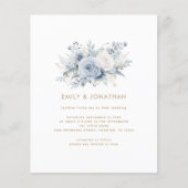 Budget Blue Florals Gold Text QR Hochzeit einladen (Vorderseite)