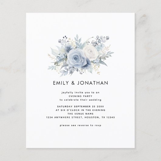 Budget Blue Florals QR Wedding Abend Party (Vorderseite)