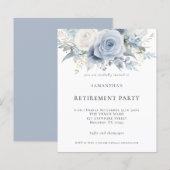Budget Blue Florals Retirement Party Einladung (Vorne/Hinten)