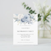 Budget Blue Florals Retirement Party Einladung (Stehend Vorderseite)