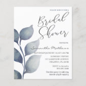 Budget Blue Foliage Bridal Dusche Einladung (Vorderseite)
