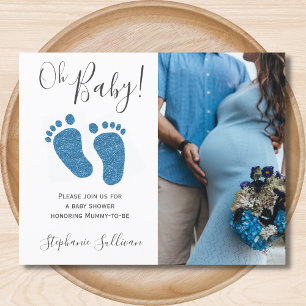 Budget Blue Glitzer Feet Baby Dusche Einladung