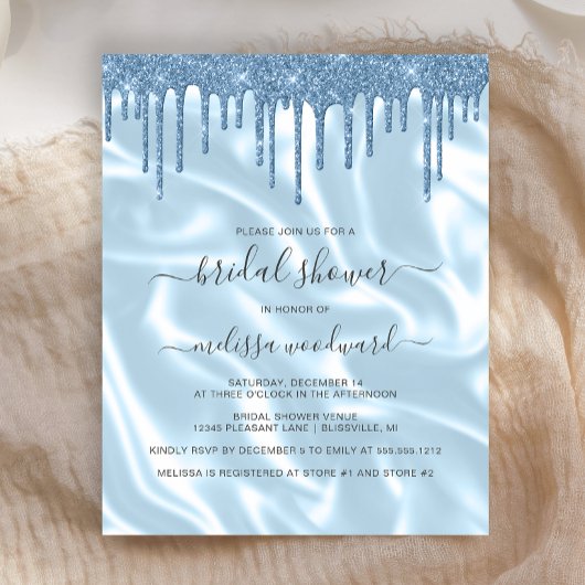 Budget Blue Glitzer Satin Brautparty Einladung
