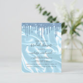 Budget Blue Glitzer Satin Brautparty Einladung (Stehend Vorderseite)