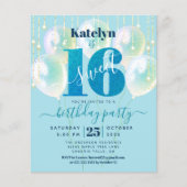 Budget Blue Glitzer Sweet 16 Balloons Einladung (Vorderseite)