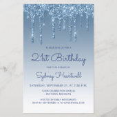 Budget Blue Glitzer Tropfen 21. Geburtstag Einladu (Vorderseite)