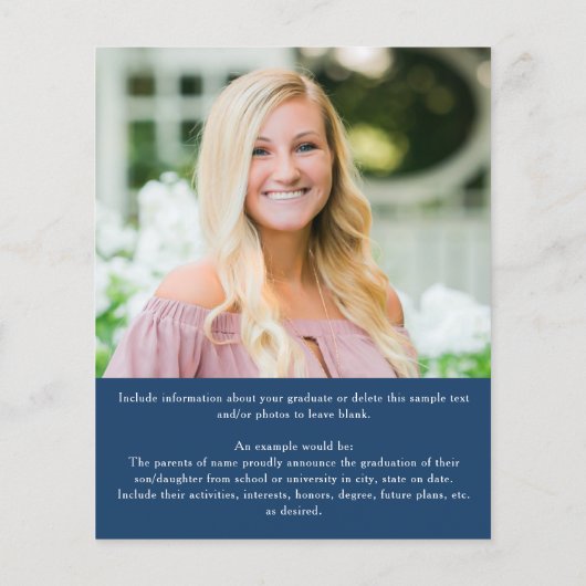 Budget Blue Gold 5 Foto Graduate Ankündigung (Rückseite)