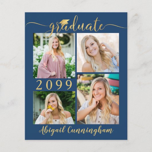 Budget Blue Gold 5 Foto Graduate Ankündigung (Vorderseite)