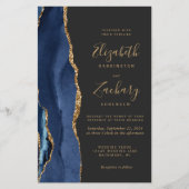 Budget Blue Gold Agate Dark Wedding Einladung (Vorderseite)