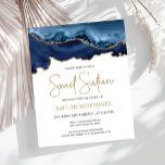 Budget Blue Gold Agate Sweet 16 Einladung<br><div class="desc">Diese trendige 16 . Geburtstag-Geburtstagseinladung zeigt ein Aquarellbild einer agaten Ode in Blautönen mit goldenen Imitaten. Die Worte "16 . Geburtstag" erscheinen in Imitaten goldenen Glitzer in dekorativen modernen Handschrift Schriftart. Passen Sie ihn an mit dem Namen des Ehrengast in goldfarbenem Text und den Details in Holzkohle grau auf weißem...</div>