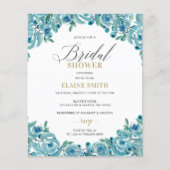 Budget Blue Gold Floral Bridal Dusche Einladung (Vorderseite)