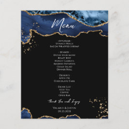 Budget Blue Gold Glitzer Marble Wedding Menü