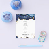 Budget Blue Gold Glitzer Marble Wedding Menu Flyer (Einzeln)