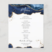 Budget Blue Gold Glitzer Marble Wedding Menu Flyer (Vorne)