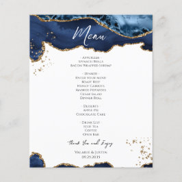 Budget Blue Gold Glitzer Marble Wedding Menu Flyer
