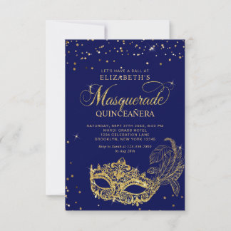 BUDGET Blue Gold Masquerade Quinceañera Foto Mitteilungskarte
