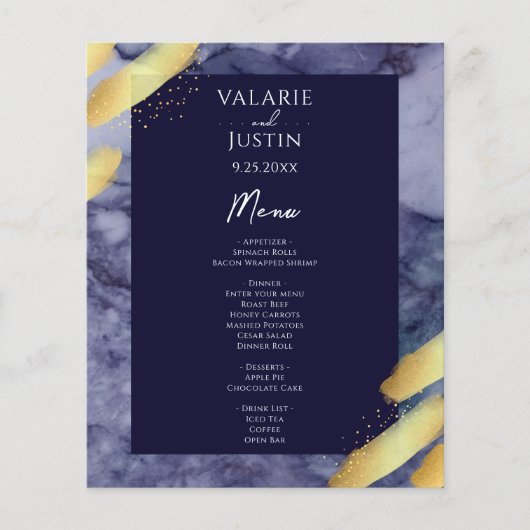 Budget Blue Gold Paint Marble Wedding Flyer (Vorne)