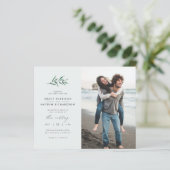 Budget Blue Green Branch Wedding Foto Einladung (Stehend Vorderseite)