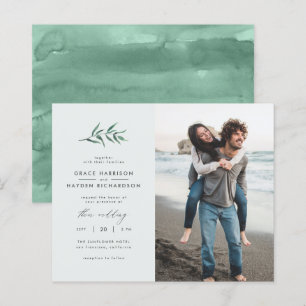 Budget Blue Green Branch Wedding Foto Einladung