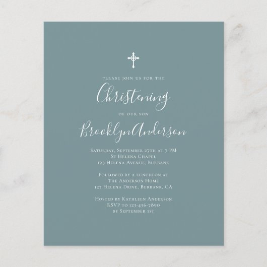 Budget Blue Green Christening Einladung (Vorderseite)