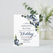 Budget Blue Grey Floral Wedding Einladung (Stehend Vorderseite)