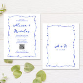 Budget Blue Hand Drawn Monogram QR Code Wedding