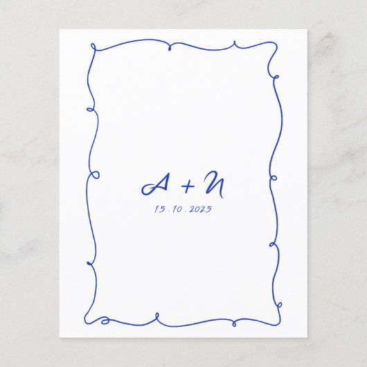 Budget Blue Hand Drawn Monogram QR Code Wedding (Rückseite)