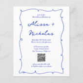 Budget Blue Hand Drawn Monogram QR Code Wedding (Vorderseite)