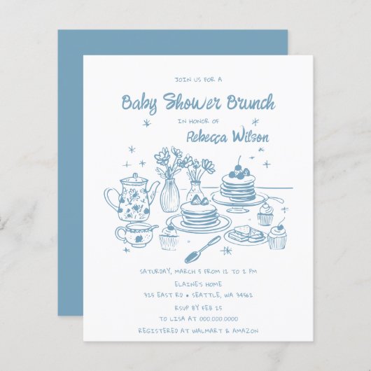 Budget Blue Hand Dray Baby Dusche Brunch (Vorne/Hinten)