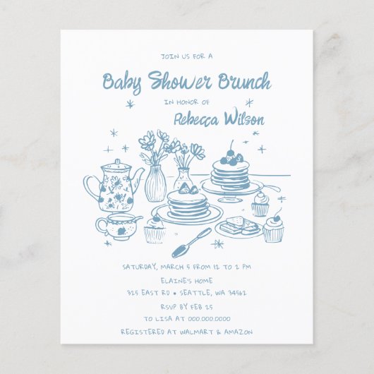 Budget Blue Hand Dray Baby Dusche Brunch (Vorderseite)