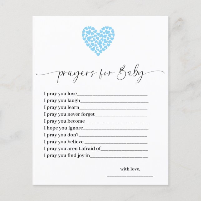 Budget Blue Heart Prayers for Baby Shower Card (Vorderseite)