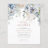 Budget Blue Hydrangea Blush Baby Dusche Einladung (Vorderseite)