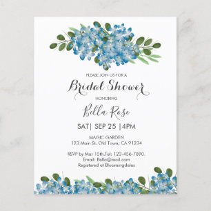 Budget Blue Hydrangea Bridal Dusche Einladung